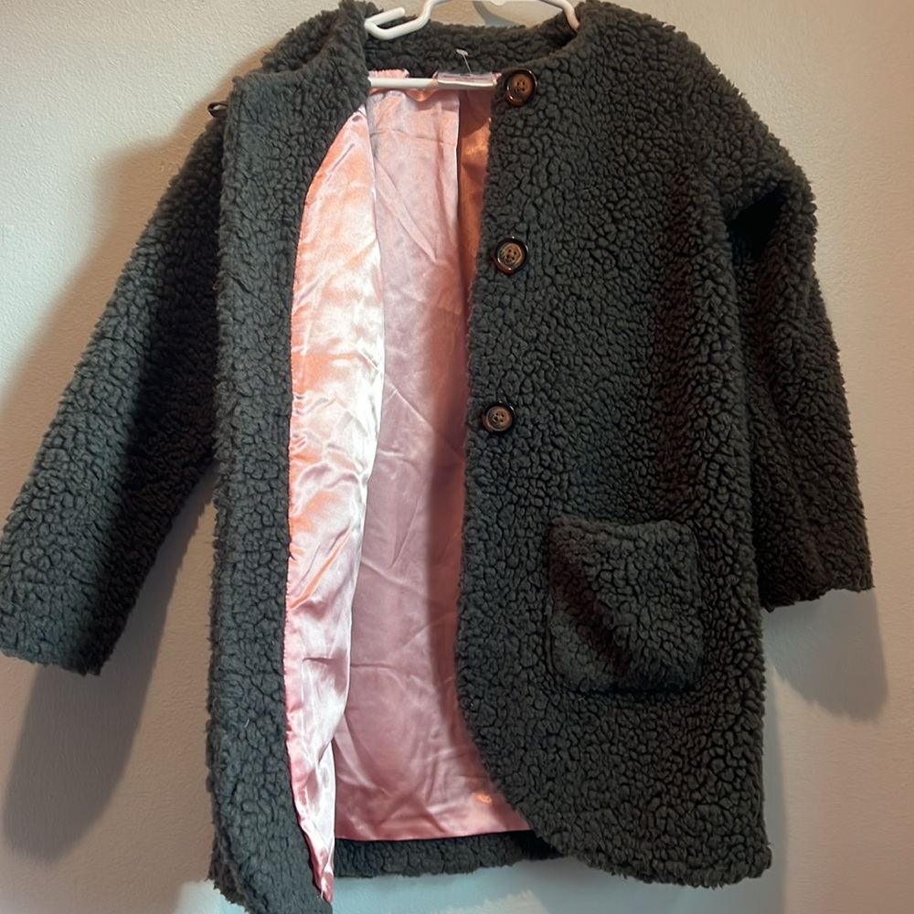 Hanna Andersson 120 cm size 6 girls button down fuzzy soft jacket dark grey - Picture 2 of 8